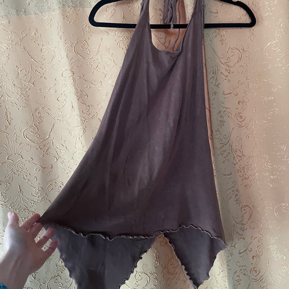 Brown Halter Top with Scalloped Hem